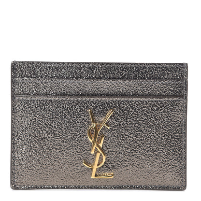 Saint Laurent Metallic Grained Calfskin Monogram Credit Card Case Gris 1 of 7