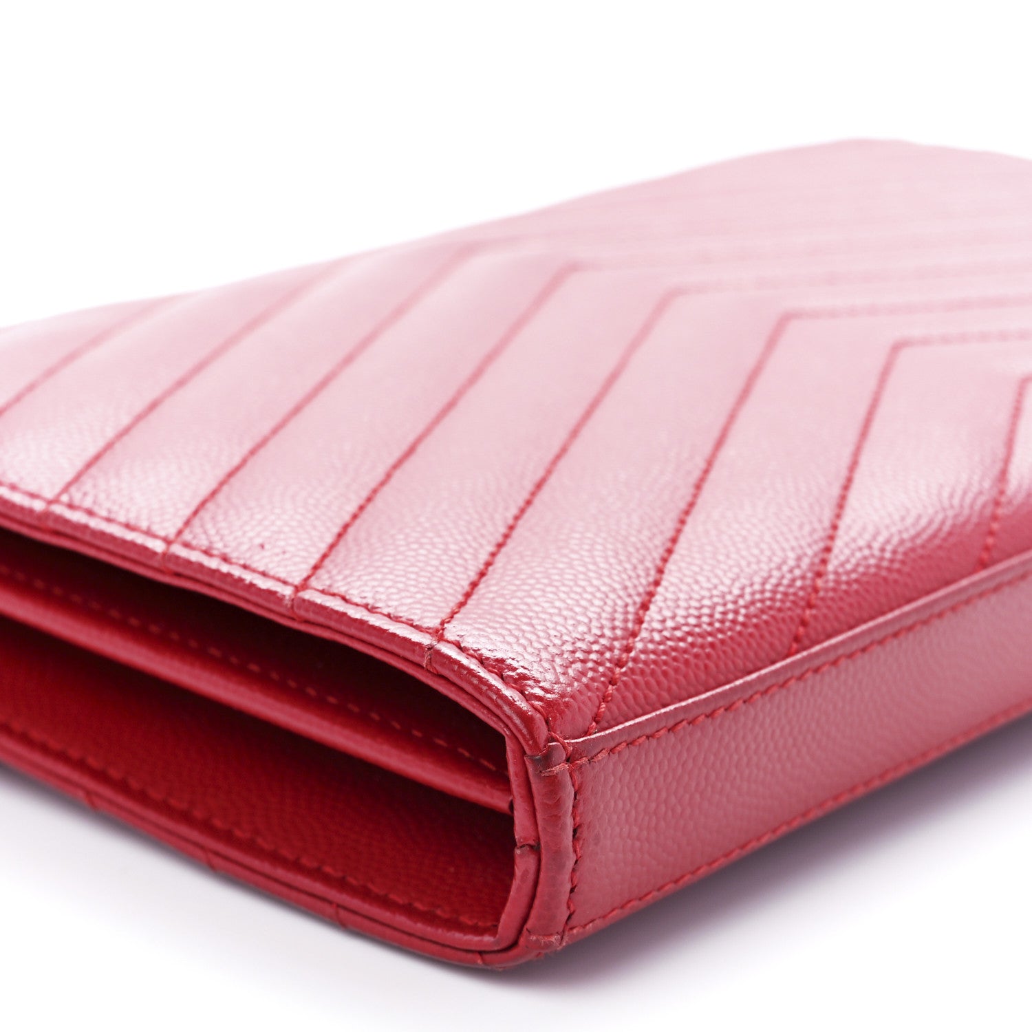 Saint Laurent Grain De Poudre Matelasse Chevron Monogram Chain Wallet Red 9 of 11