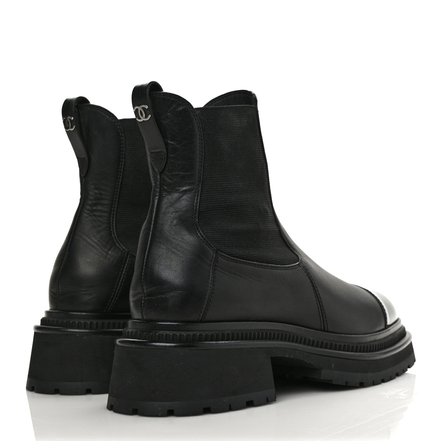 Chanel Crumpled Calfskin Patent Cap Toe Short Boots 39 Black 4 of 10