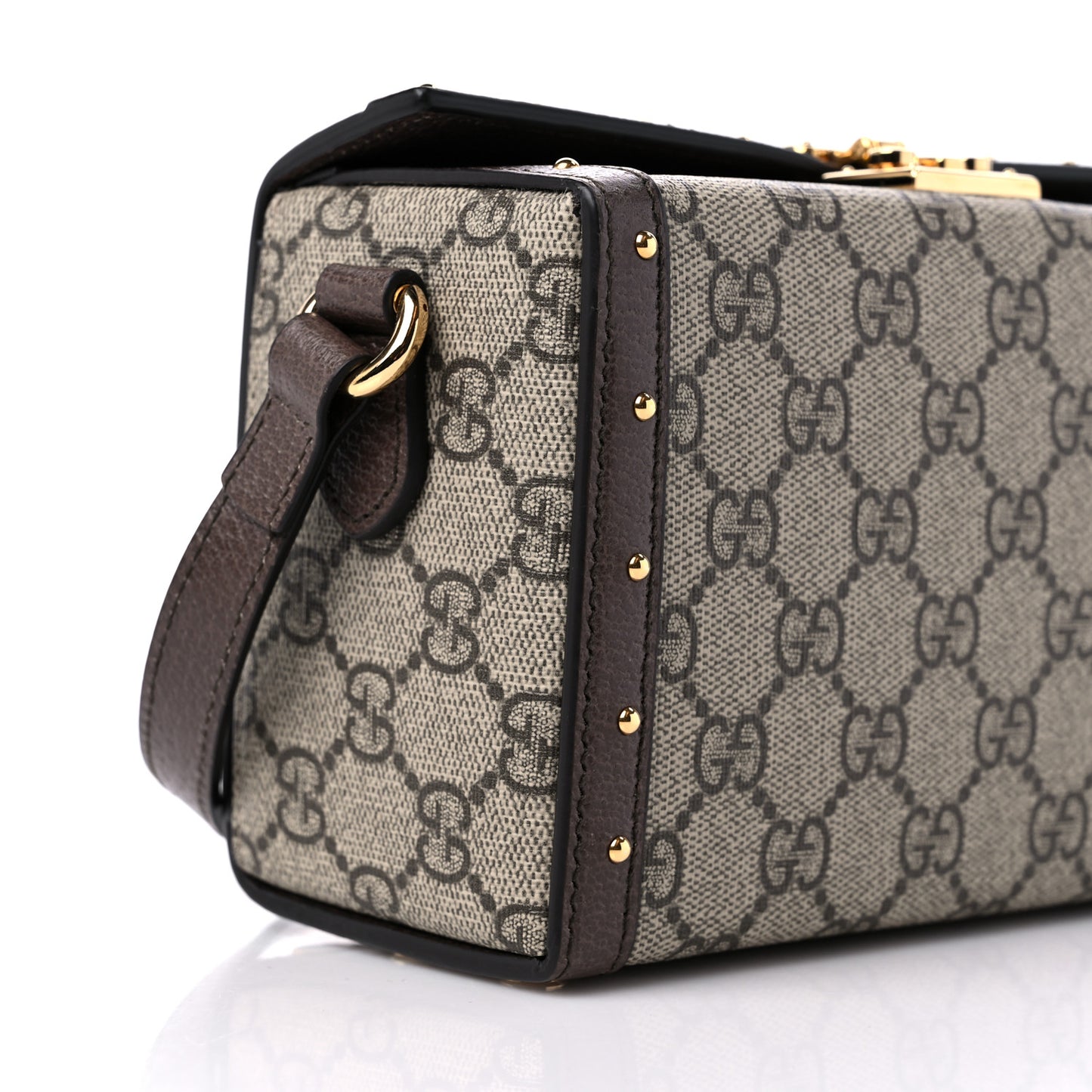 GG Supreme Monogram Textured Dollar Calfskin Mini Trunk Shoulder Bag Beige Ebony New Acero