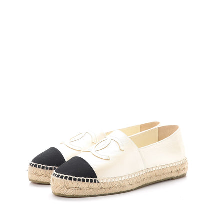 Chanel Metallic Calfskin Grosgrain CC Espadrilles 38 Ivory Black 3 of 11