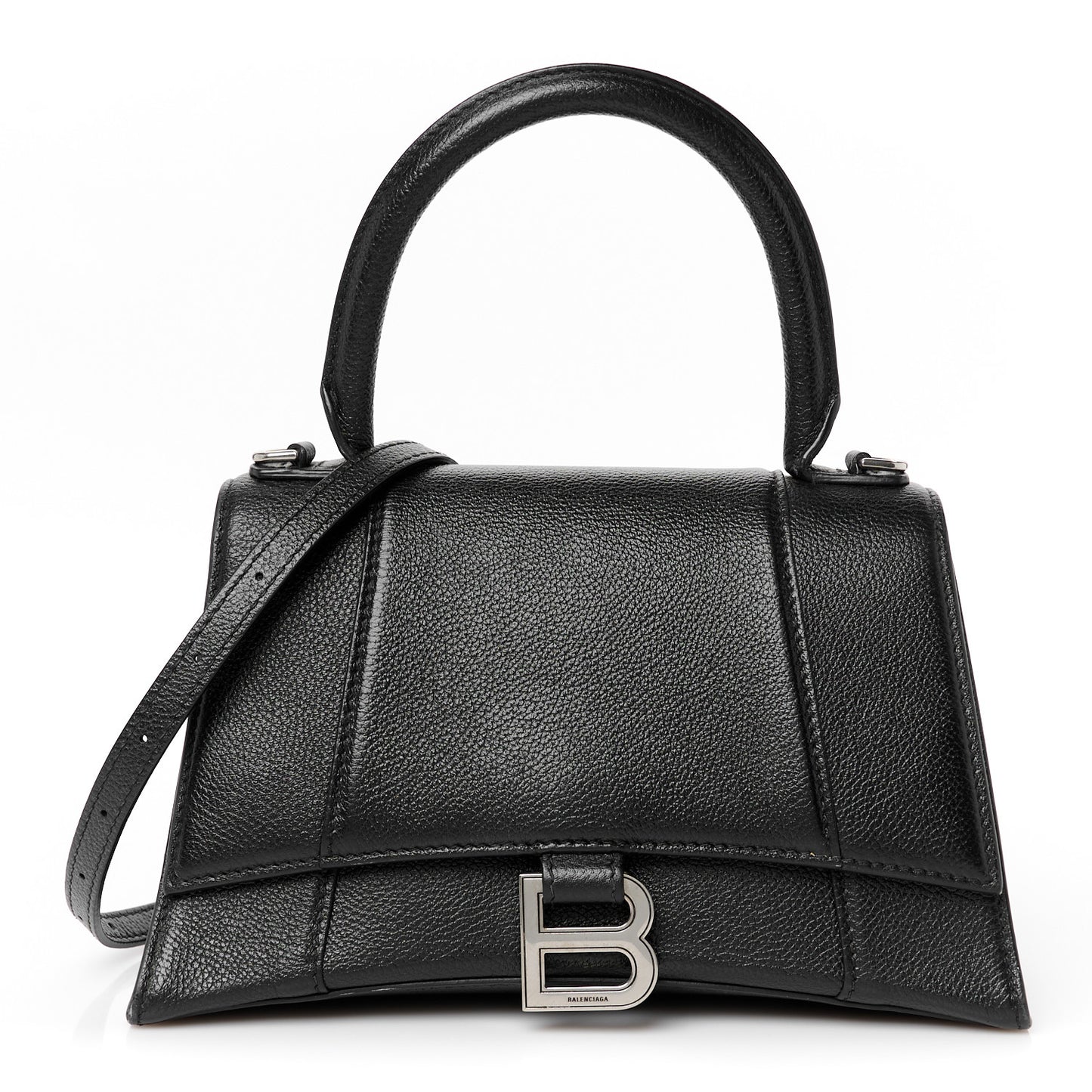 Grained Calfskin Small Hourglass Top Handle Bag Black