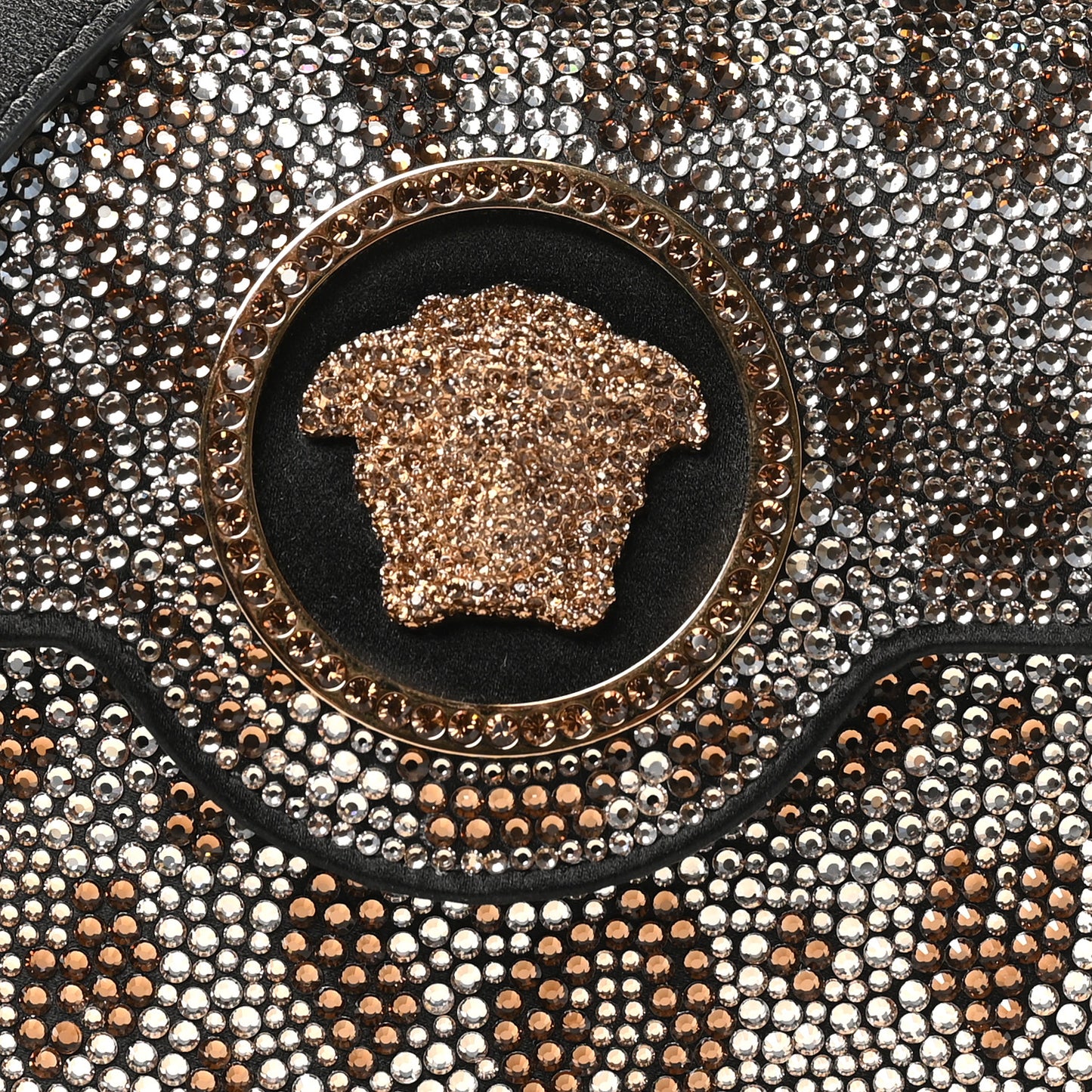 Satin Crystal Studded Leopard Mini La Medusa Bag Black