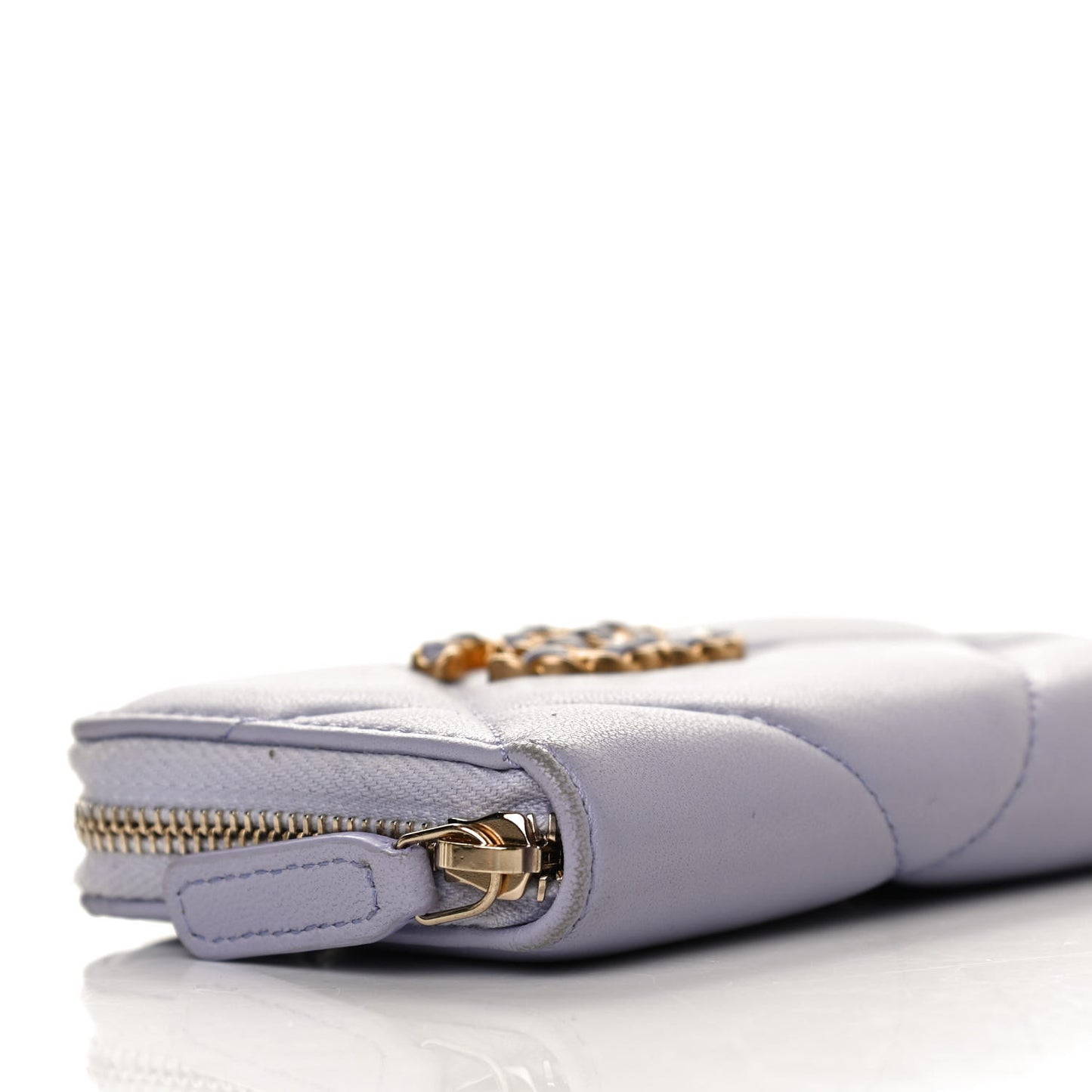 Lambskin Quilted Chanel 19 Zip Around Coin Purse Wallet Light Purple