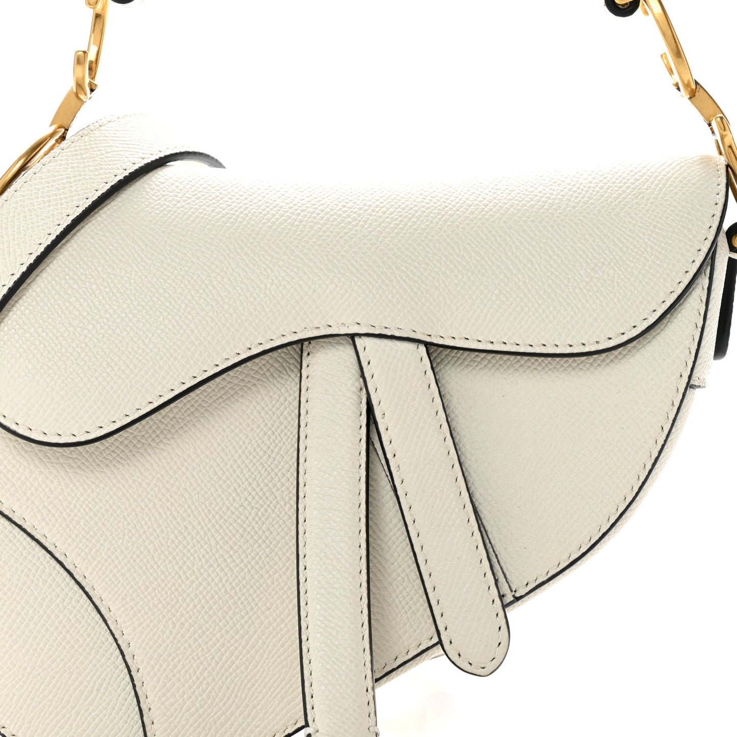 Grained Calfskin Mini Saddle Bag With Strap White