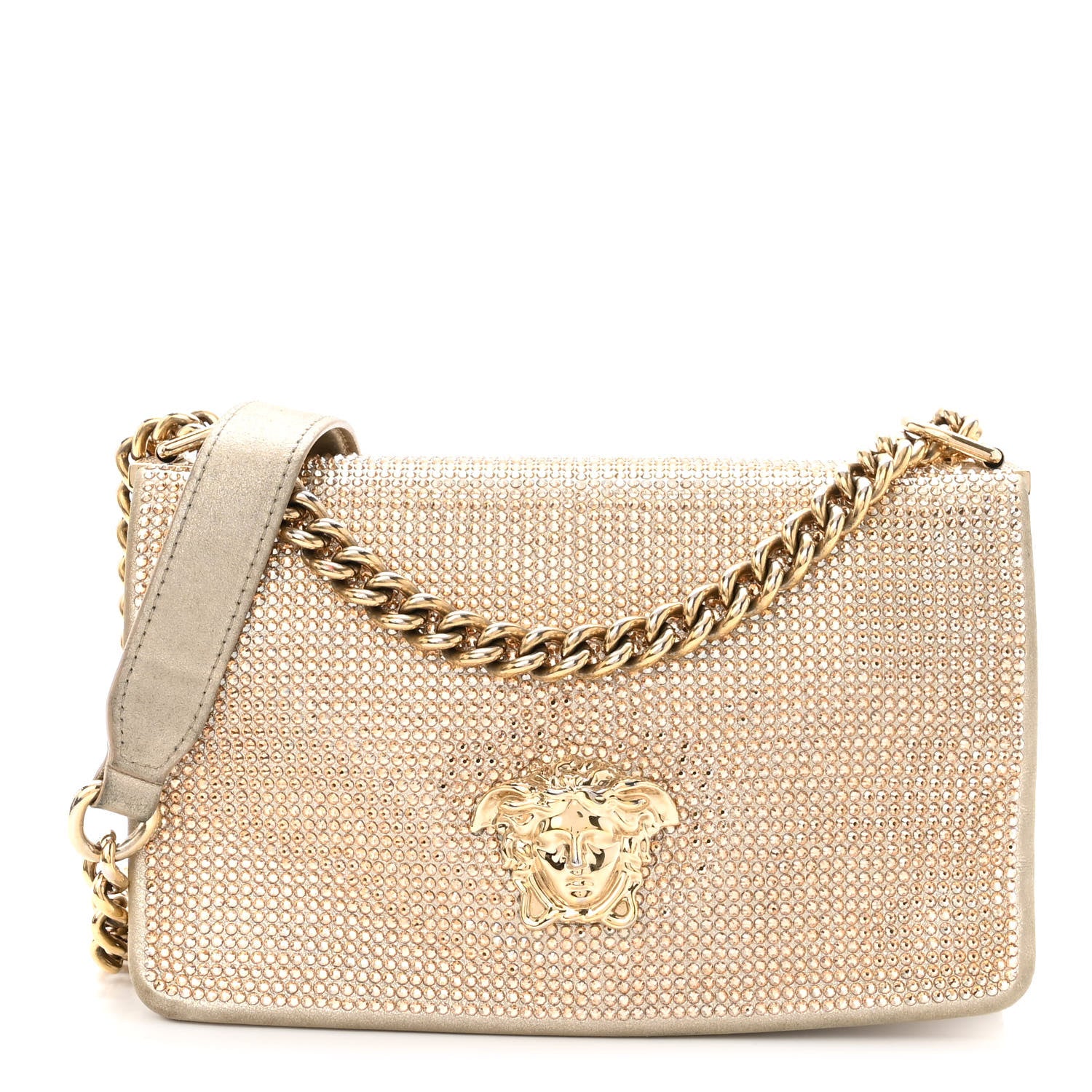 Versace Suede Palazzo Crystal Chain Evening Bag Gold 1 of 11