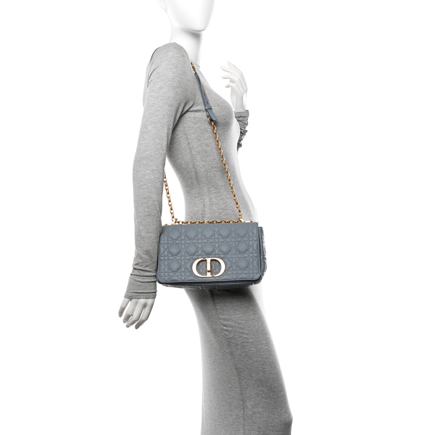 Supple Calfskin Cannage Medium Caro Bag Ethereal Grey