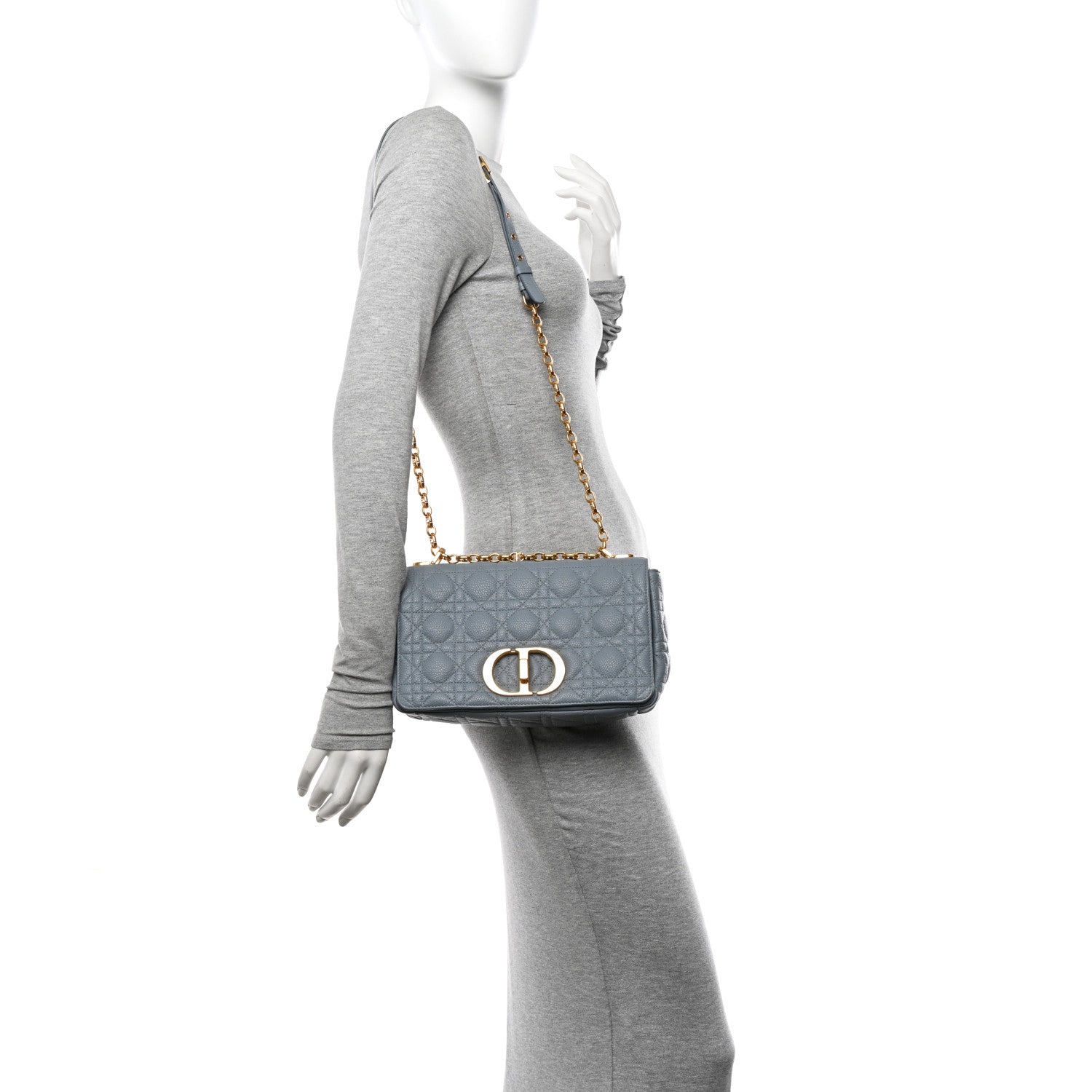 Christian Dior Supple Calfskin Cannage Medium Caro Bag Ethereal Grey 2 of 14