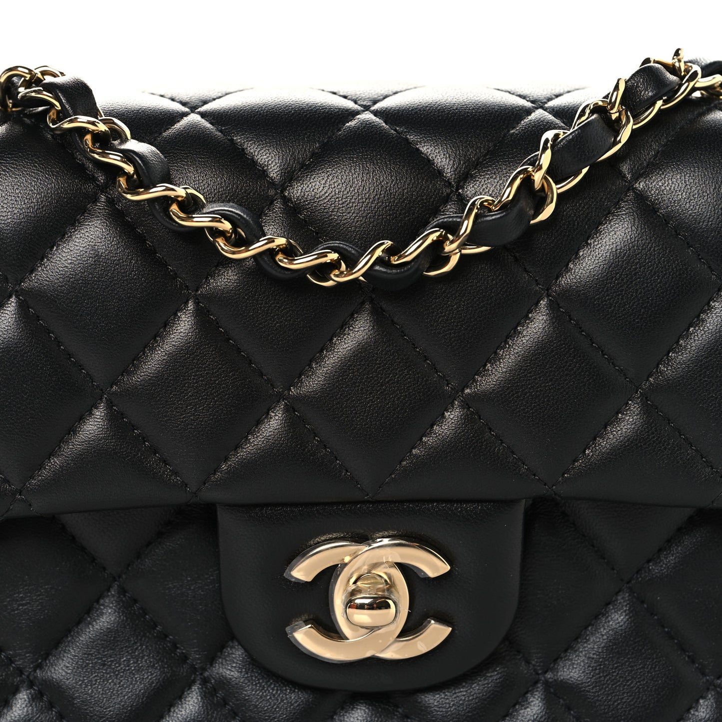 Lambskin Quilted Mini Rectangular Flap Black