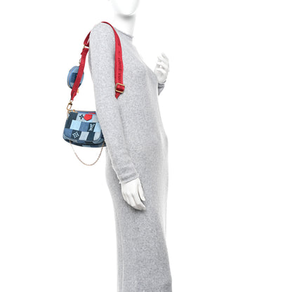 Louis Vuitton Denim Damier Monogram Patchwork Multi Pochette Accessories Blue Rouge 2 of 12