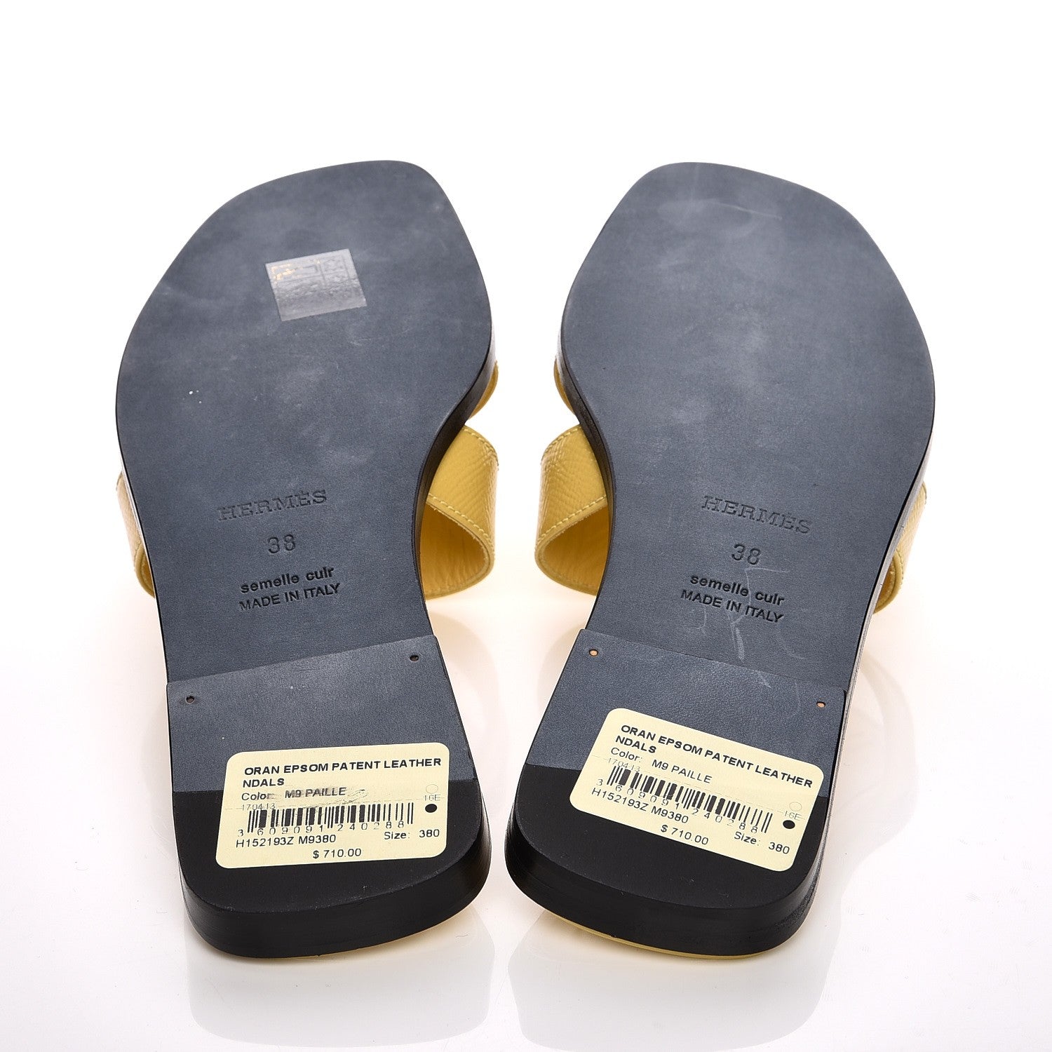 Hermes Patent Epsom Oran Sandals 38 Paille 7 of 7
