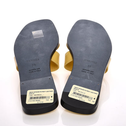 Hermes Patent Epsom Oran Sandals 38 Paille 7 of 7