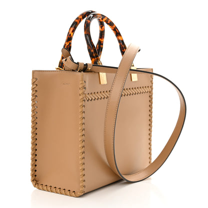 Fendi Vitello King Ceylon Plexiglass Woven Logo Debossed Small Fendi Sunshine Shopper Tote Miele Scuro 3 of 10