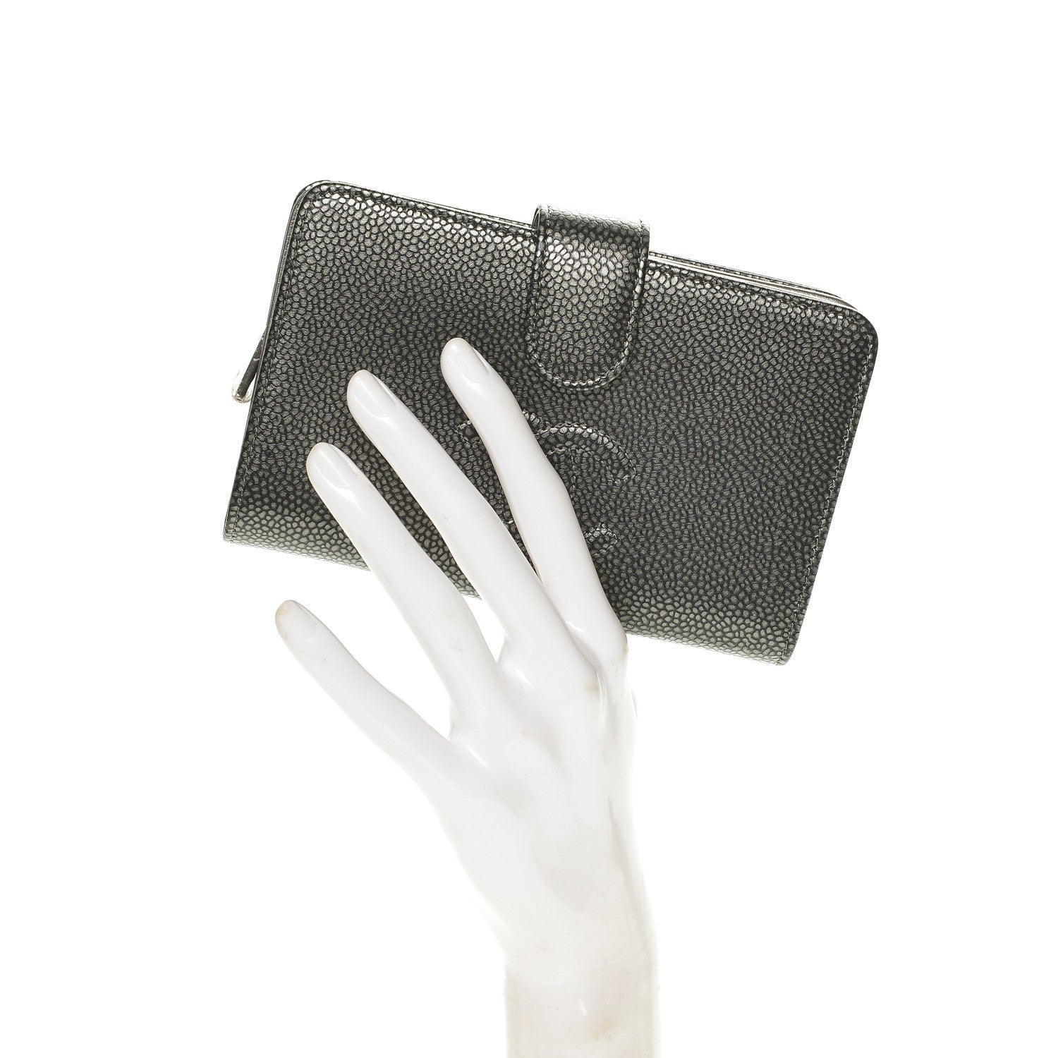 Chanel Caviar Timeless CC Zipped Pocket Wallet Silver 2 of 8