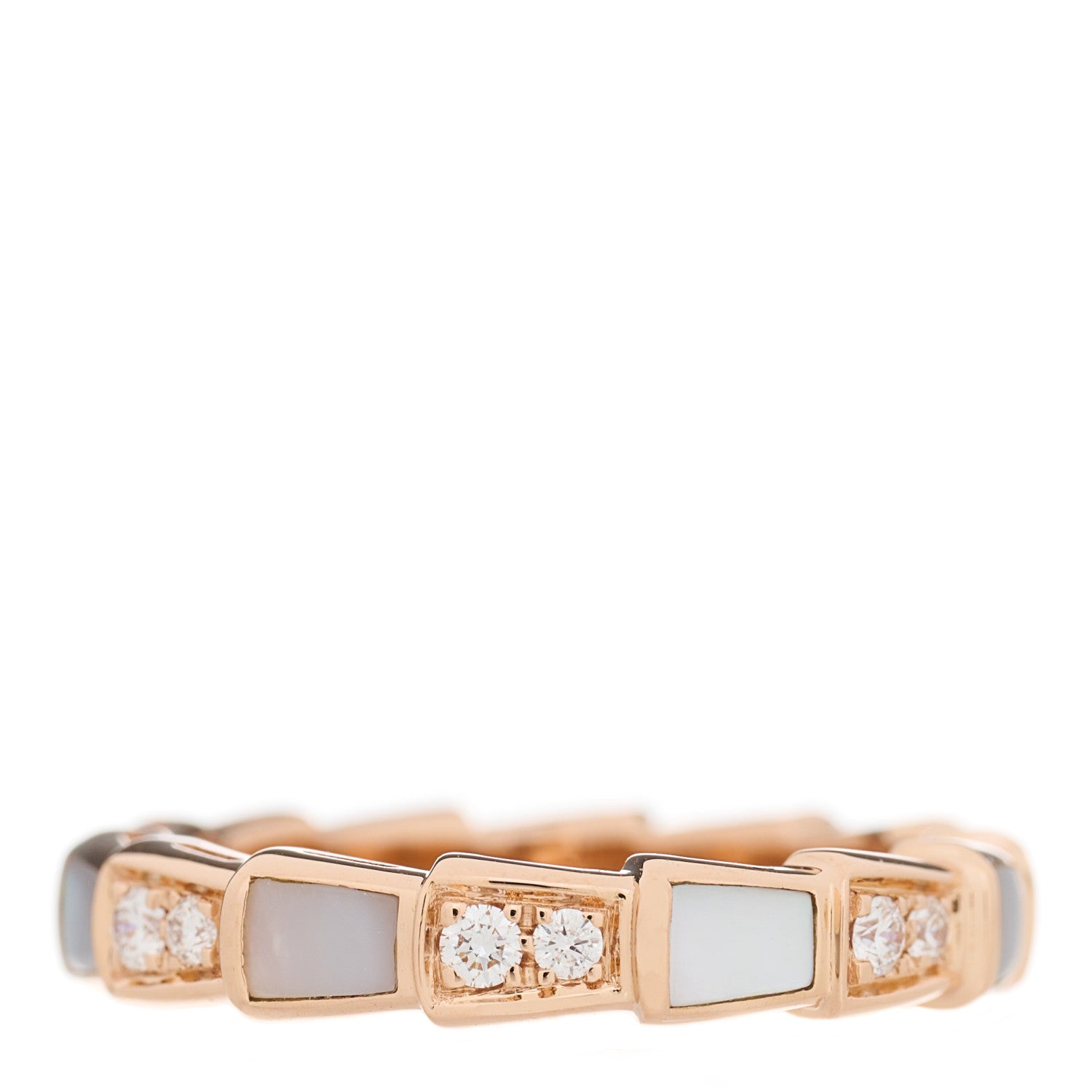 Bulgari 18K Rose Gold Diamond Mother of Pearl 4mm Serpenti Viper Band Ring 51 5.75 2 of 6
