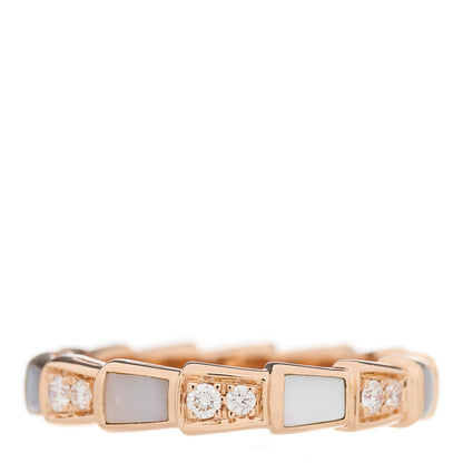 Bulgari 18K Rose Gold Diamond Mother of Pearl 4mm Serpenti Viper Band Ring 51 5.75 2 of 6