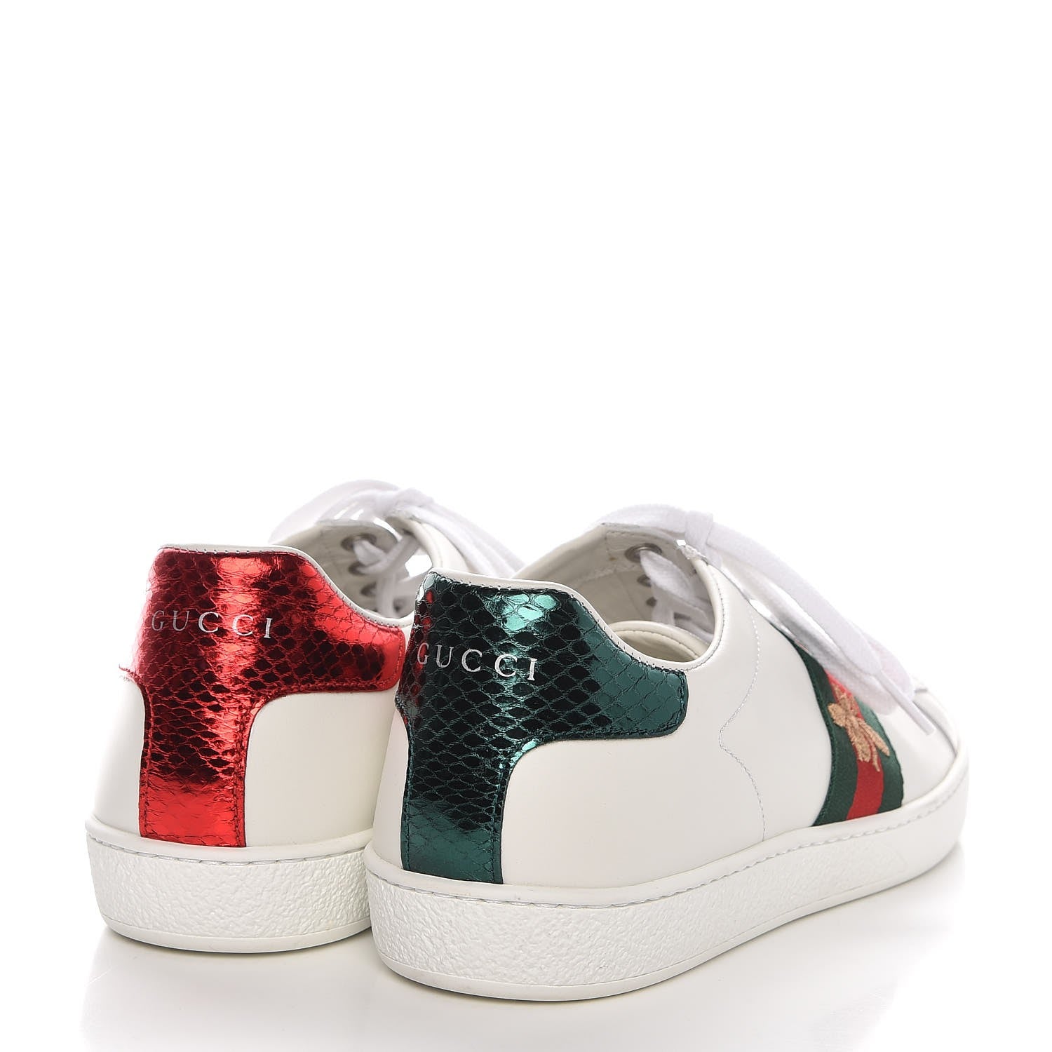 Gucci Calfskin Ayers Web Bee Embroidered Ace Sneakers 38.5 White 4 of 9