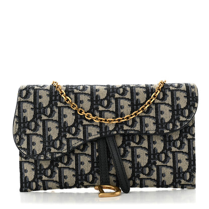 Christian Dior Oblique Saddle Chain Long Wallet Blue 1 of 12