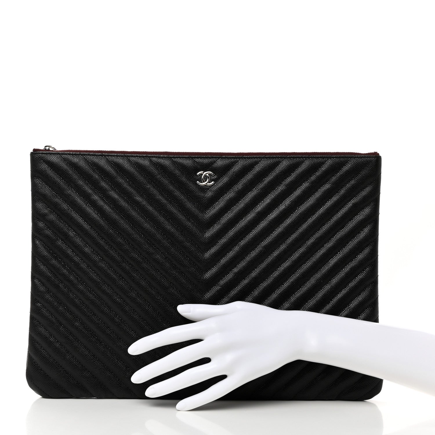 Chanel Caviar Chevron Quilted Large Cosmetic Case Black 2 of 7
