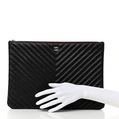 Chanel Caviar Chevron Quilted Large Cosmetic Case Black 2 of 7