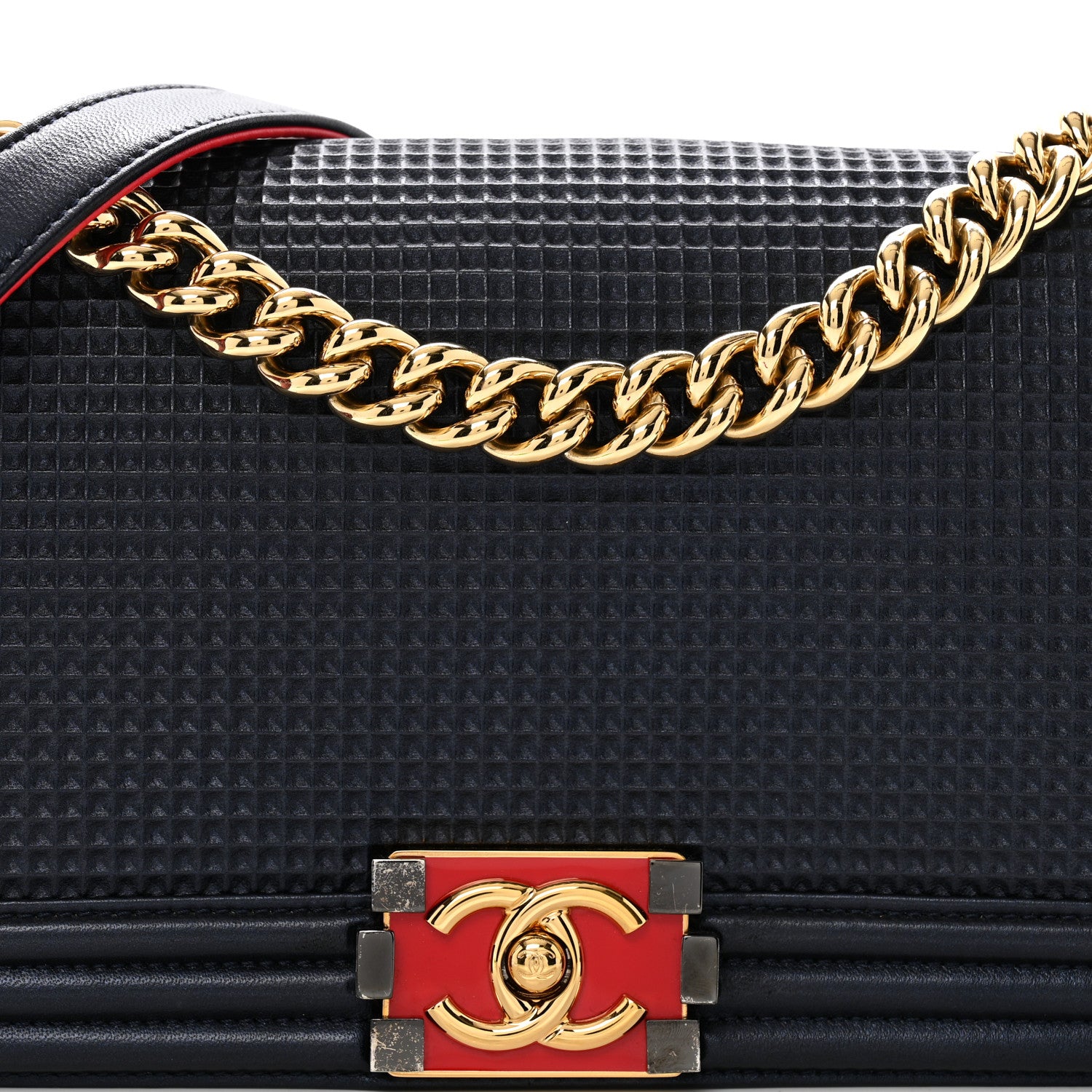 Chanel Lambskin Embossed Medium Boy Cube Flap Navy 8 of 10