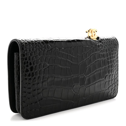 Chanel Calfskin Crocodile Embossed CC Clutch Black 3 of 10