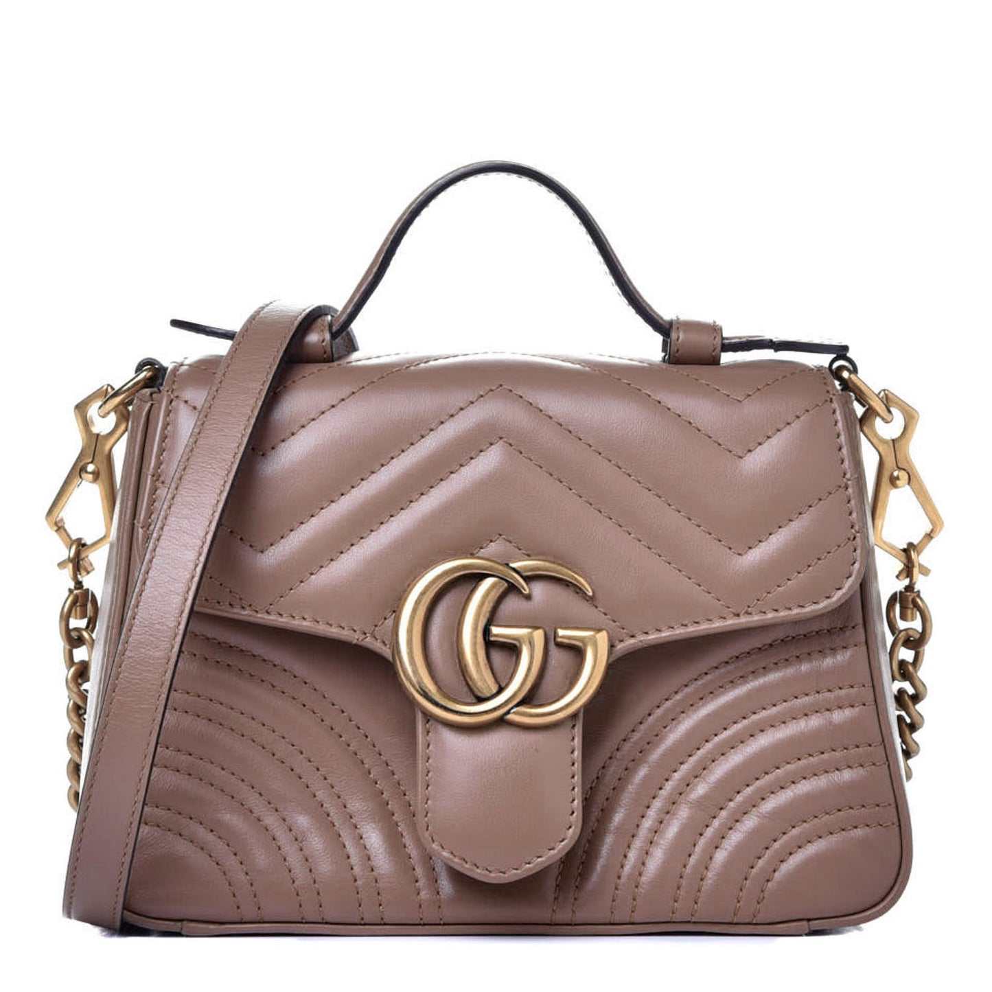 Calfskin Matelasse Mini GG Marmont Top Handle Shoulder Bag Porcelain Rose