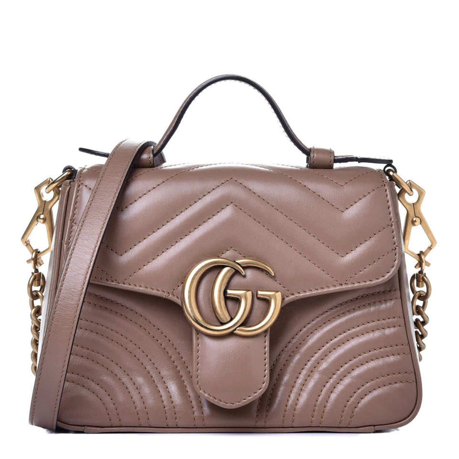 Gucci Calfskin Matelasse Mini GG Marmont Top Handle Shoulder Bag Porcelain Rose 1 of 10