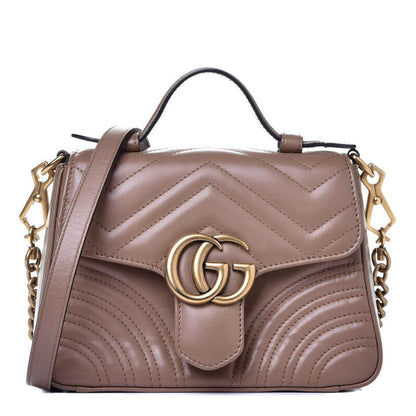 Gucci Calfskin Matelasse Mini GG Marmont Top Handle Shoulder Bag Porcelain Rose 1 of 10