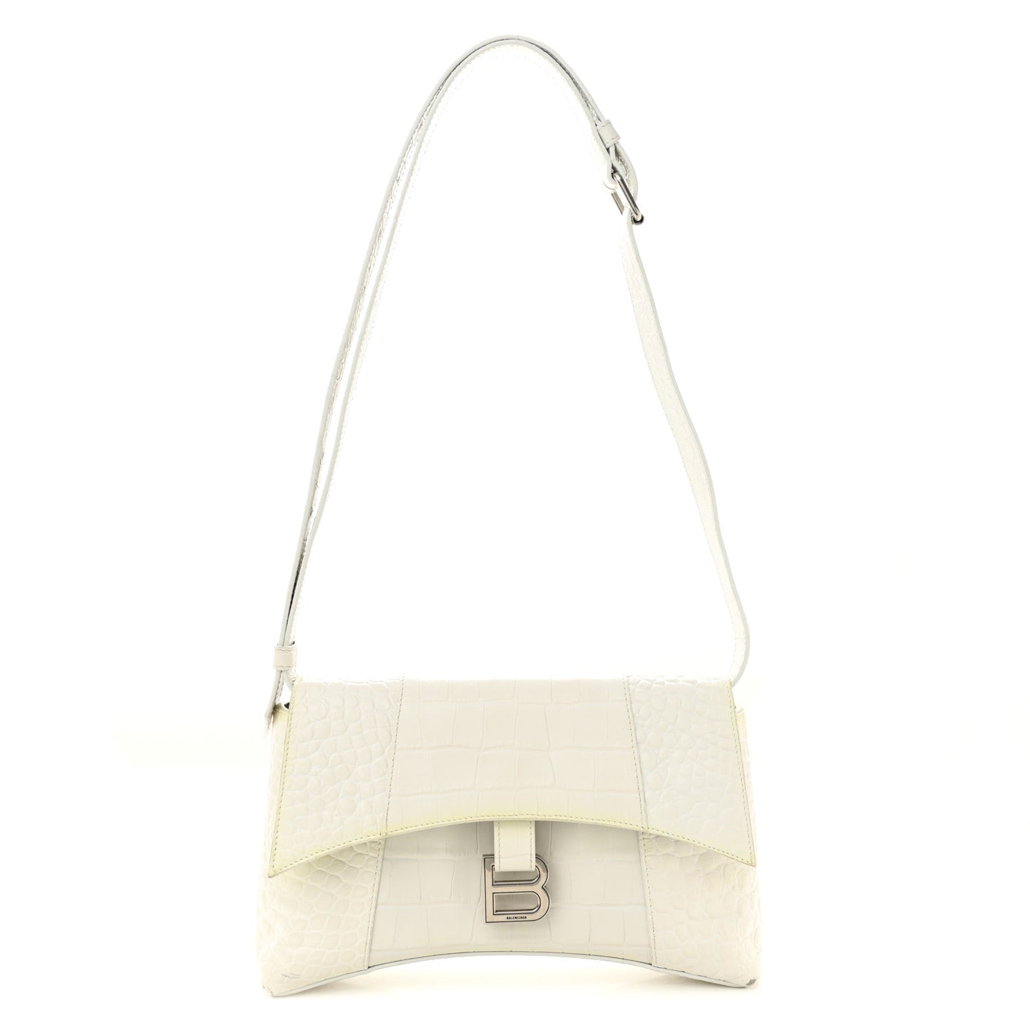 Extra Supple Calfskin Crocodile Embossed XS Downtown Shoulder Bag White