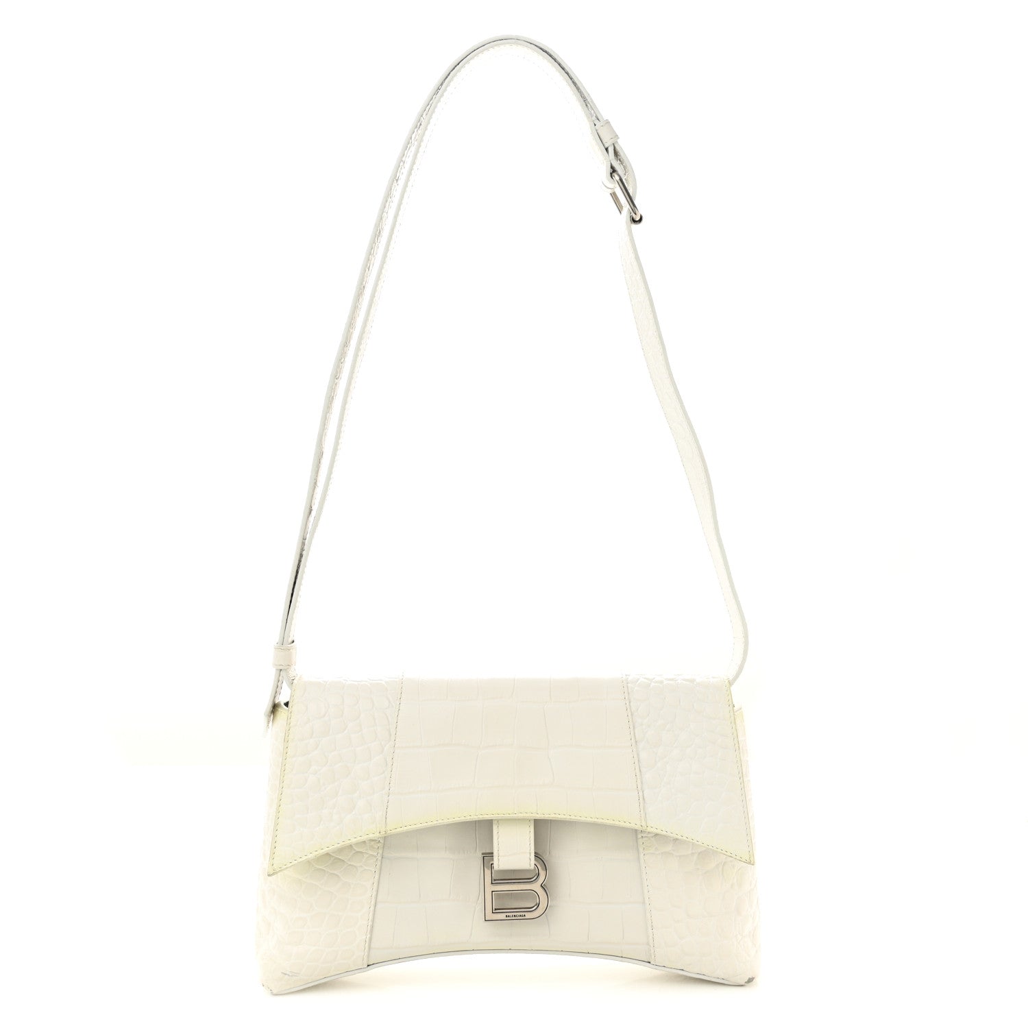 Balenciaga Extra Supple Calfskin Crocodile Embossed XS Downtown Shoulder Bag White 1 of 17