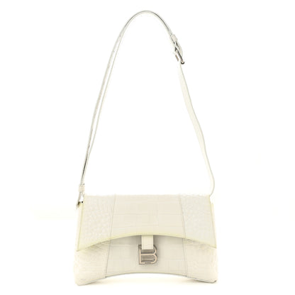 Balenciaga Extra Supple Calfskin Crocodile Embossed XS Downtown Shoulder Bag White 1 of 17