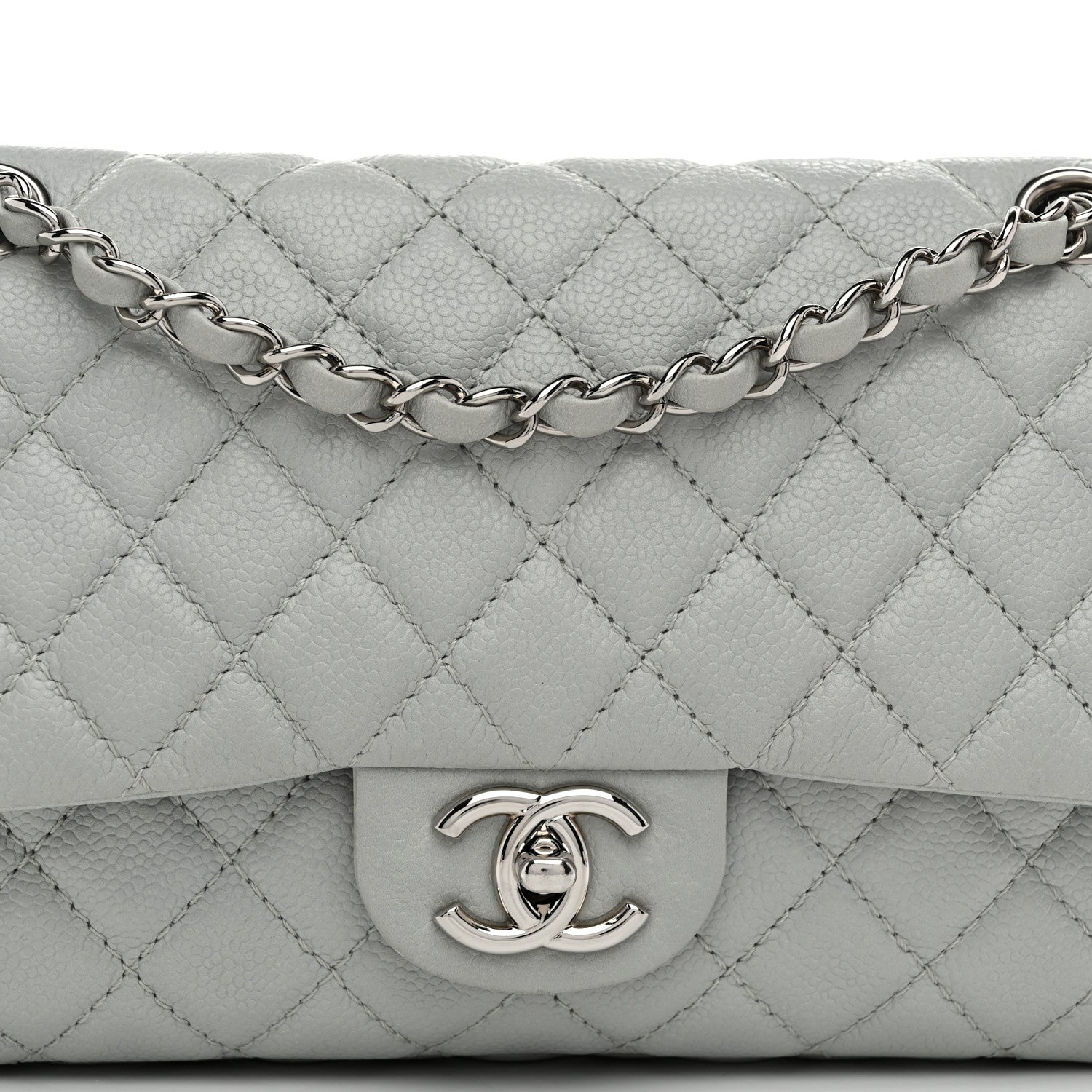 Chanel Washed Caviar Quilted Medium Double Flap Light Blue 8 of 10
