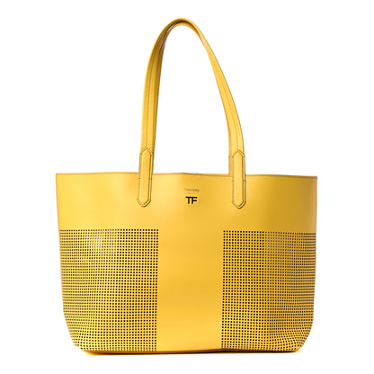 Tom Ford Calfskin Perforated Small East West Graphic T Tote Citron 1 of 4
