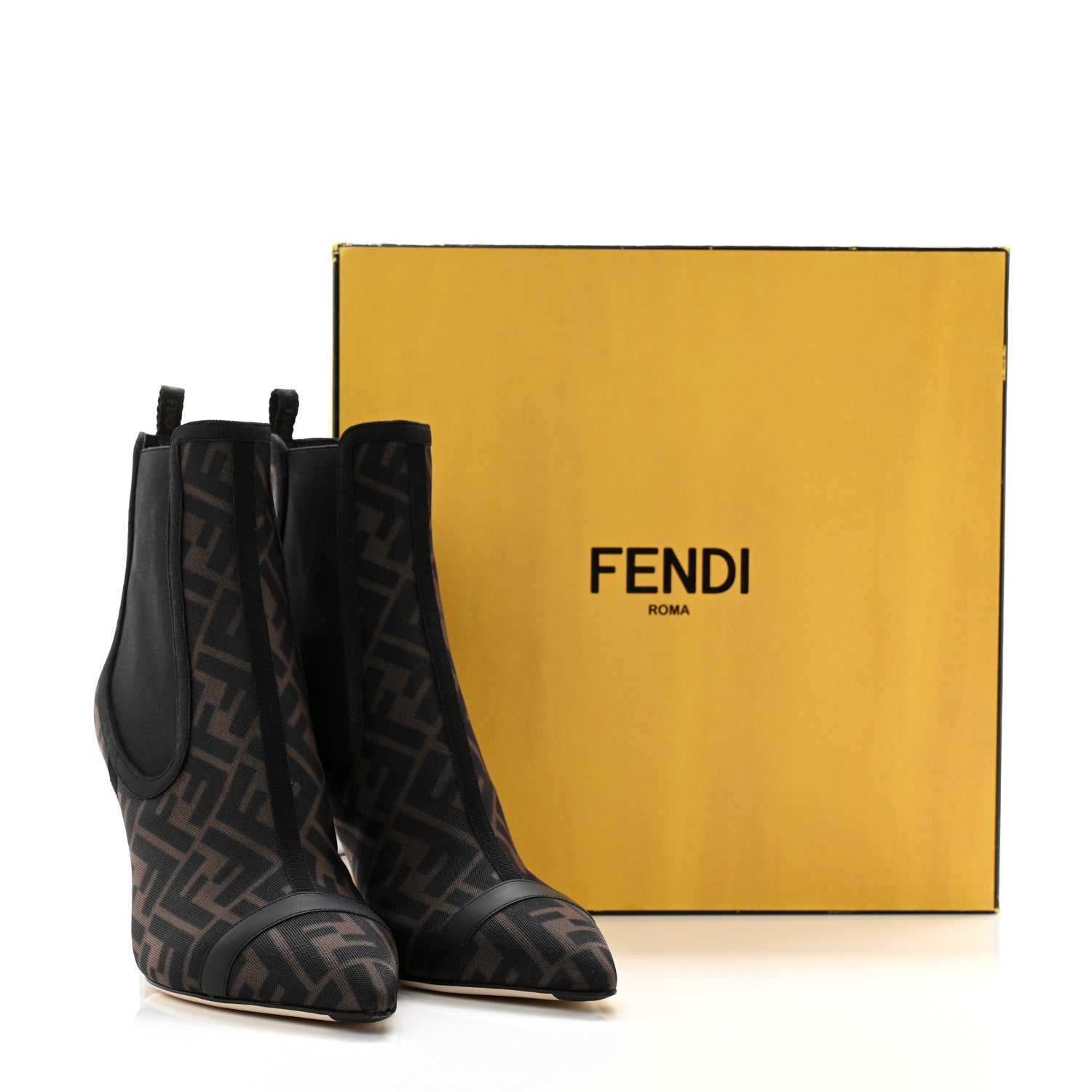 Fendi Mesh Tulle FF Colibri Ankle Booties 39 Tobacco Moro Black 9 of 9
