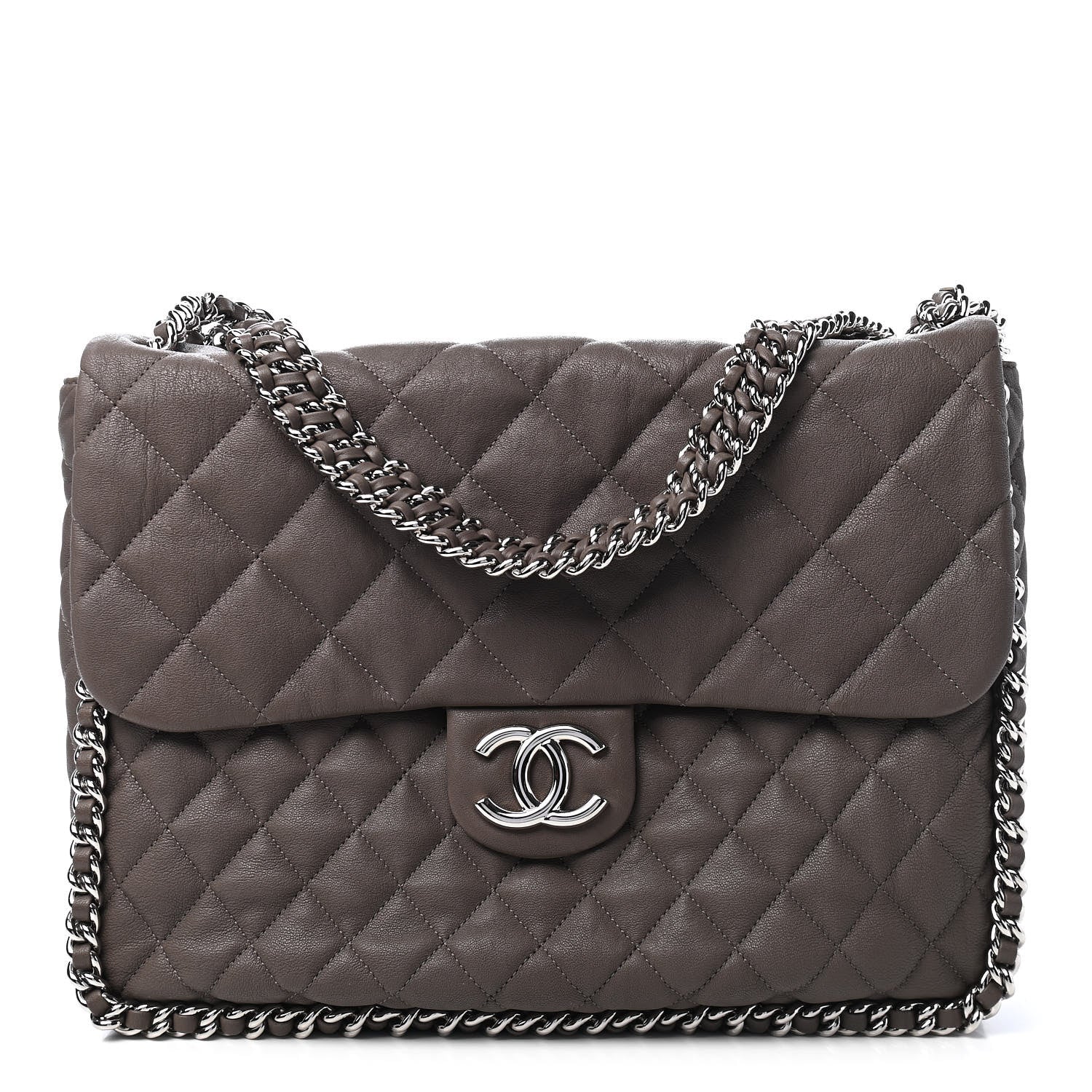 Chanel Washed Lambskin Quilted Chain Around Maxi Flap Brown 1 of 9