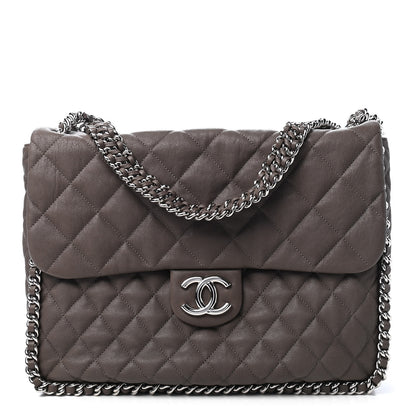 Chanel Washed Lambskin Quilted Chain Around Maxi Flap Brown 1 of 9