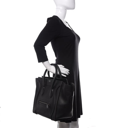 Celine Drummed Calfskin Mini Luggage Black 2 of 10