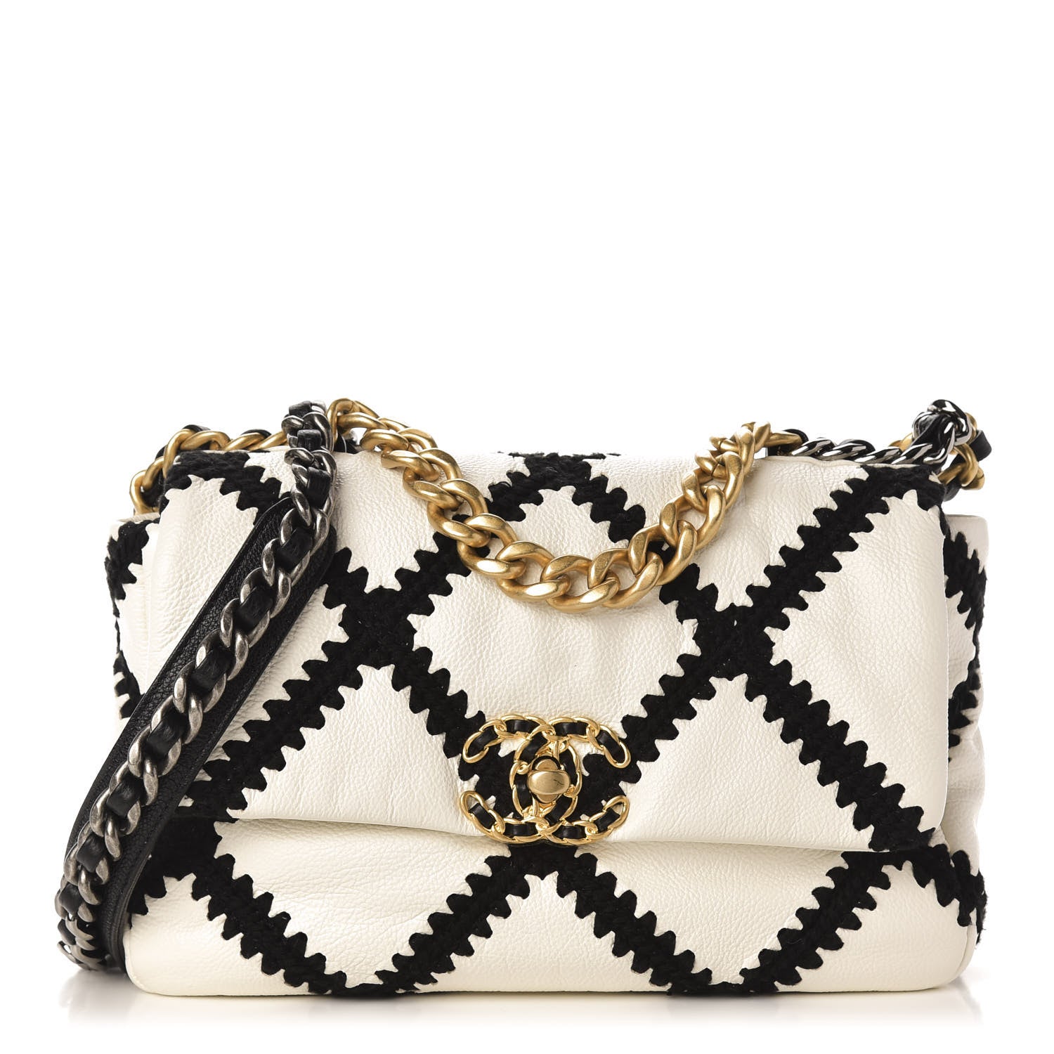 Chanel Calfskin Crochet Medium 19 Flap White Black 1 of 10