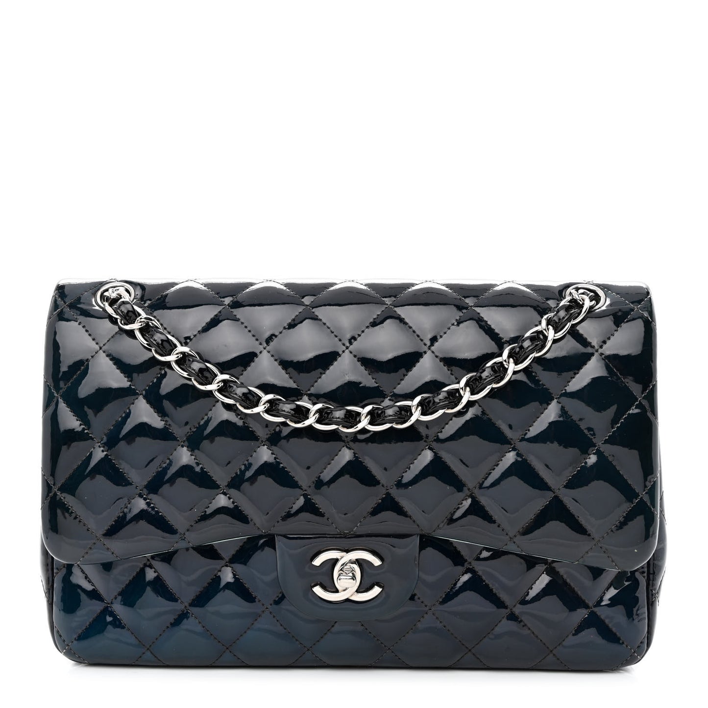Patent Quilted Jumbo Double Flap Navy