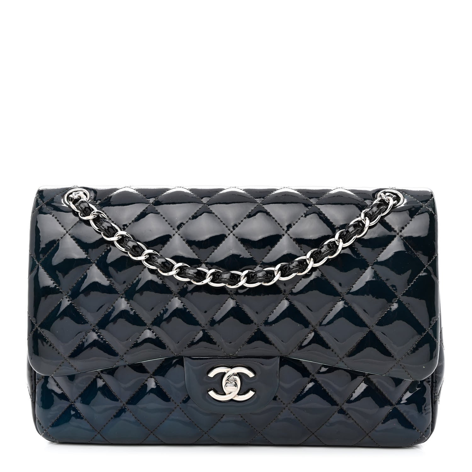 Chanel Patent Quilted Jumbo Double Flap Navy 1 of 15