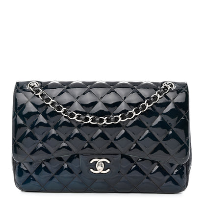 Chanel Patent Quilted Jumbo Double Flap Navy 1 of 15