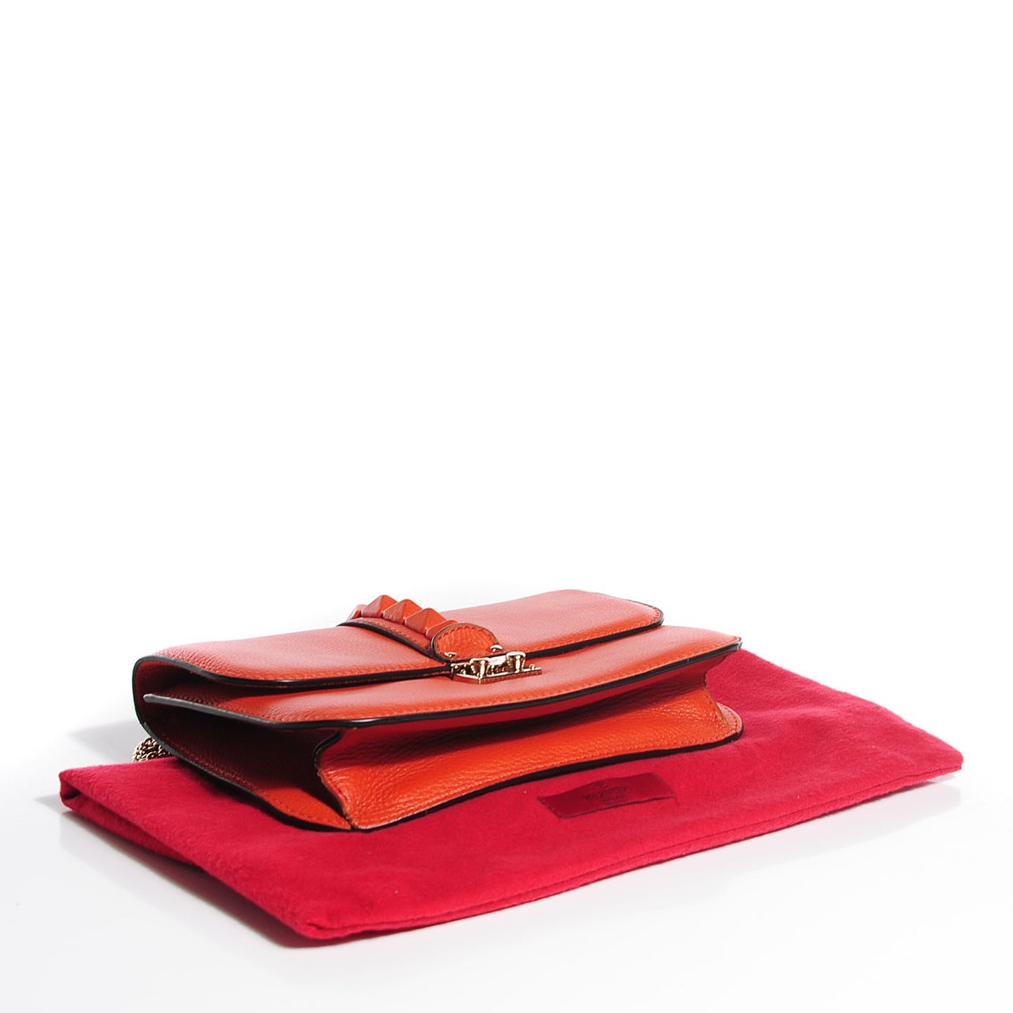 Pebbled Calfskin Monochrome Medium Glam Lock Rockstud Flap English Red