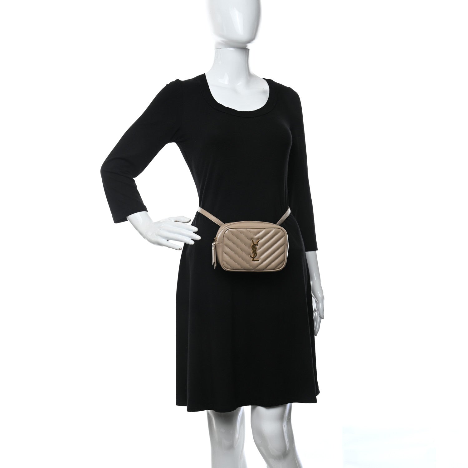 Saint Laurent Calfskin Matelasse Monogram Lou Belt Bag Dark Beige 2 of 9