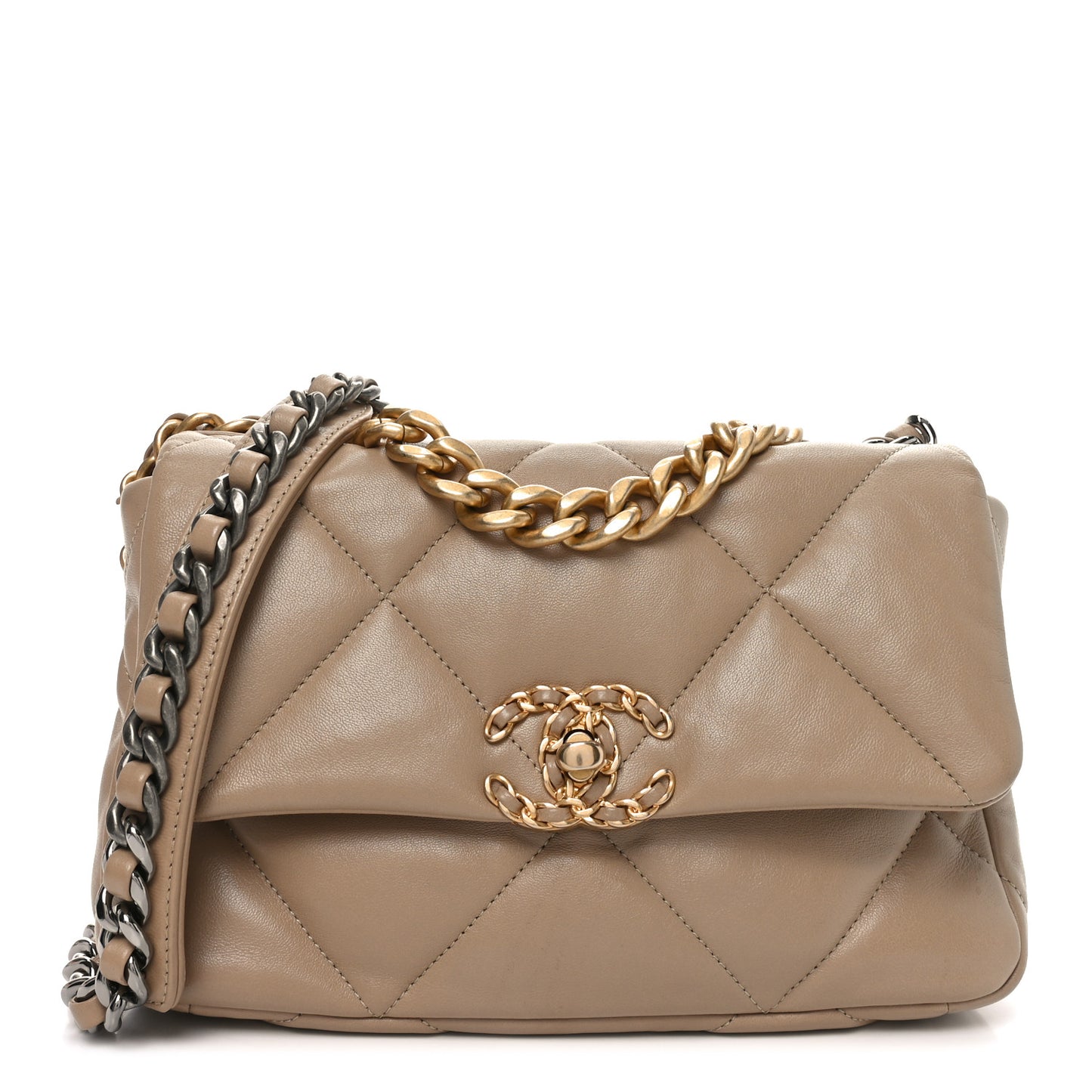 Lambskin Quilted Medium Chanel 19 Flap Dark Beige