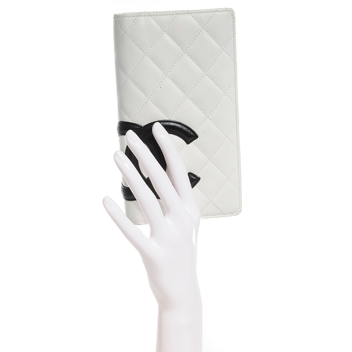 Calfskin Quilted Cambon Yen Wallet White