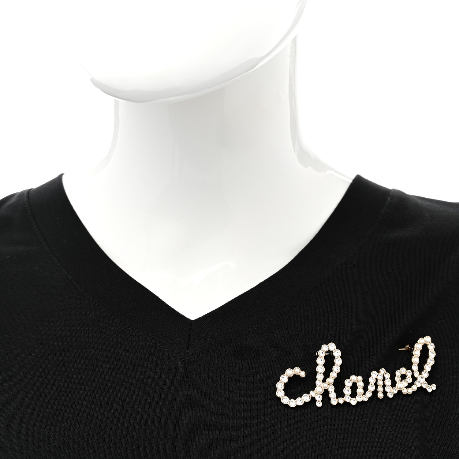 Chanel Crystal Pearl Logo Brooch Gold 2 of 5