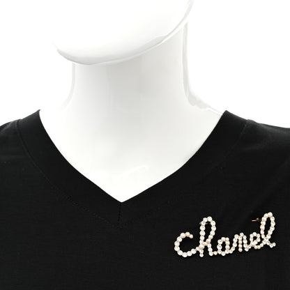 Chanel Crystal Pearl Logo Brooch Gold 2 of 5