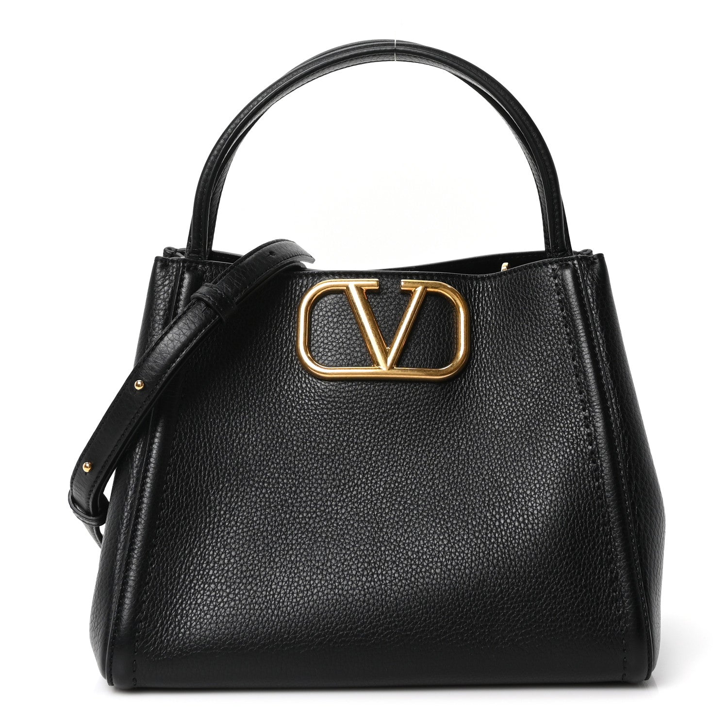 Valentino Garavani Soft Grainy Calfskin Alltime Medium Handbag Black 1 of 9