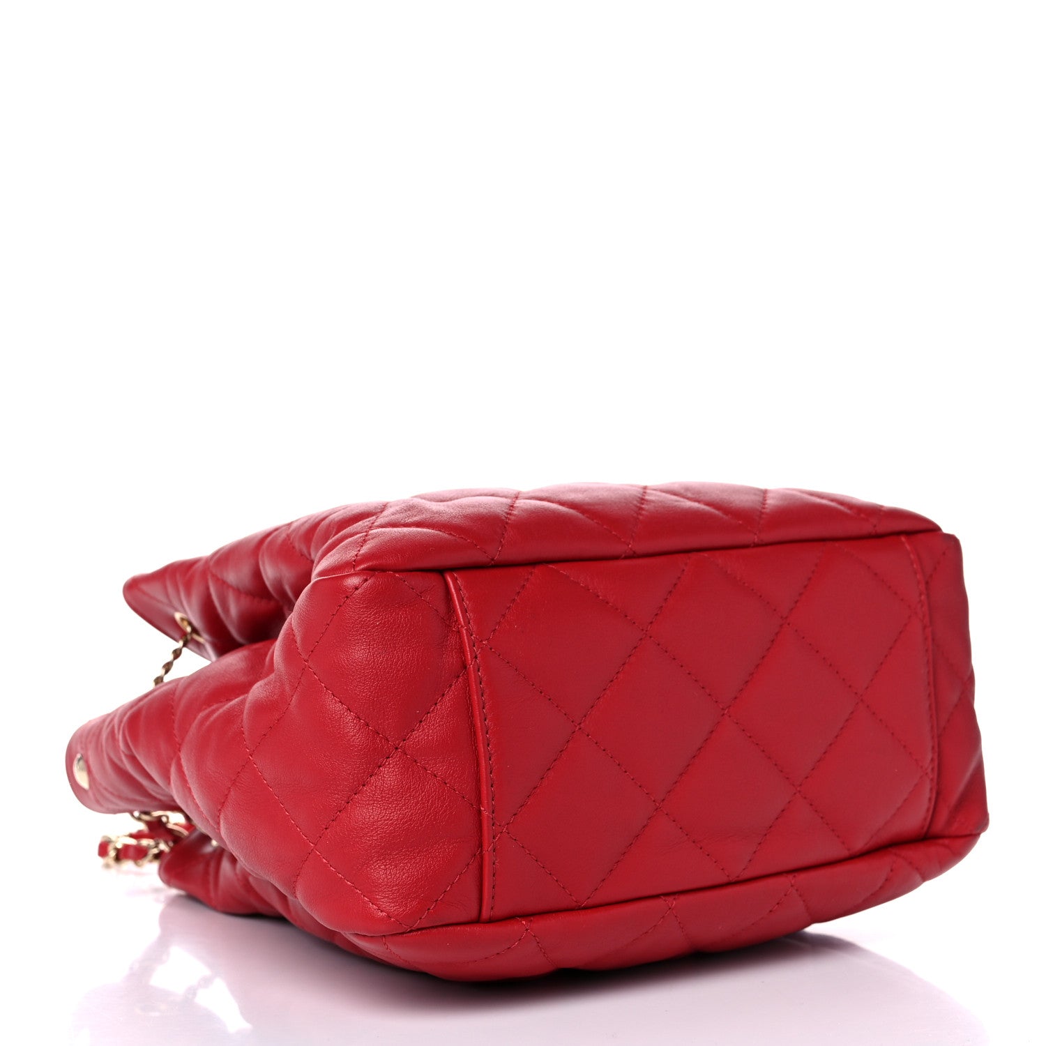 Chanel Lambskin Quilted Chain Drawstring Bag Red 4 of 16